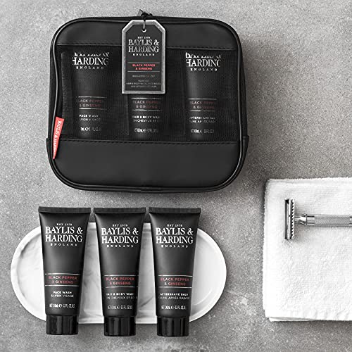 Baylis & Harding Signature Men's Black Pepper & Ginseng Wash Bag Gift Set - Vegan Friendly