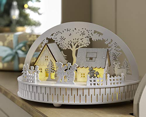 Festive Wooden Village Scene with 9 Warm White LEDs