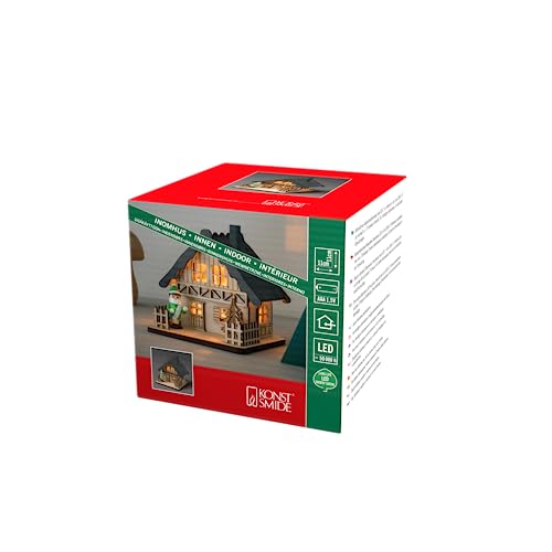 Christmas LED Wooden House with Grey Roof & Warm White Lights