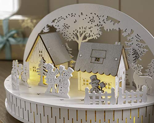 Festive Wooden Village Scene with 9 Warm White LEDs