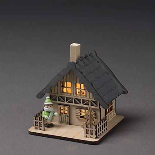 Christmas LED Wooden House with Grey Roof & Warm White Lights