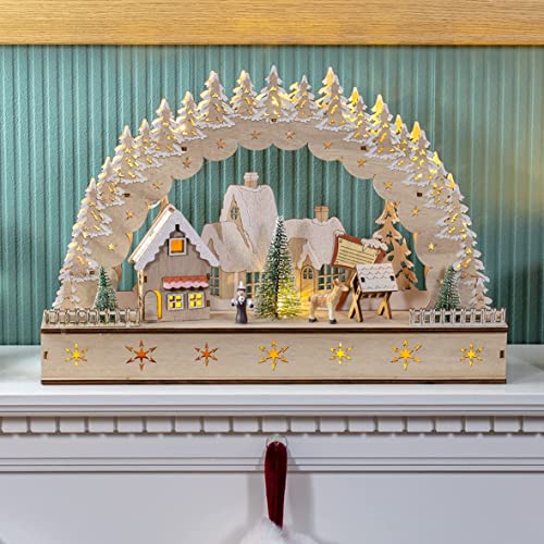 Wooden Christmas Village Scene with Warm White LEDs