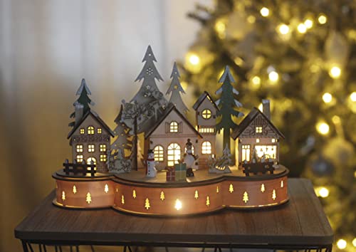 Christmas Wooden Village Scene with LED Lighting