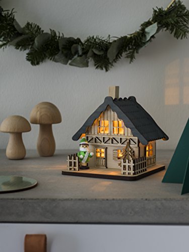 Christmas LED Wooden House with Grey Roof & Warm White Lights