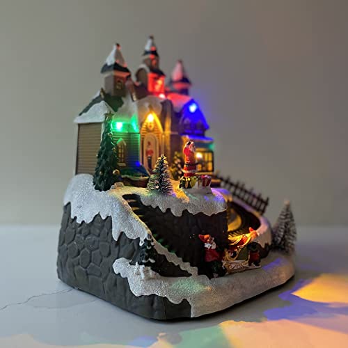 Santa Christmas Scene Ornament: Lights, Train, Sound