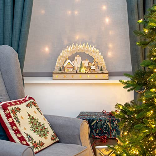 Wooden Christmas Village Scene with Warm White LEDs