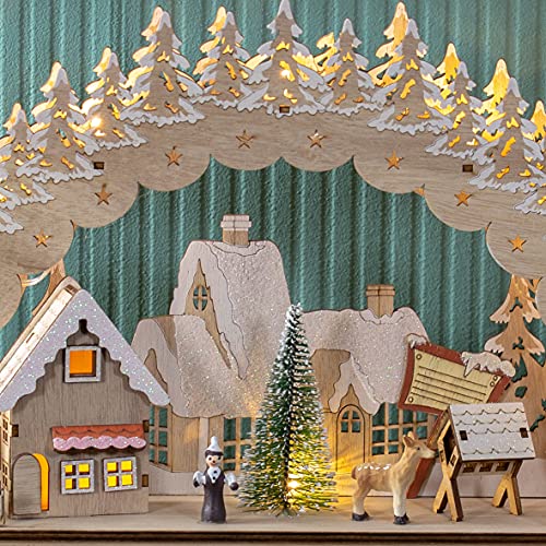 Wooden Christmas Village Scene with Warm White LEDs