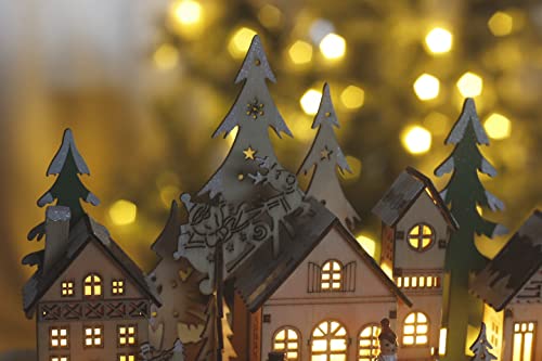 Christmas Wooden Village Scene with LED Lighting