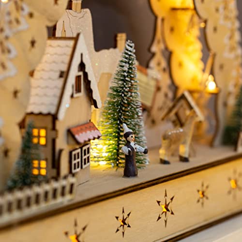 Wooden Christmas Village Scene with Warm White LEDs