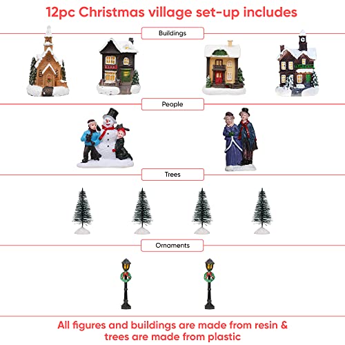 12-Piece Light Up Christmas Village Scene with LED Lights