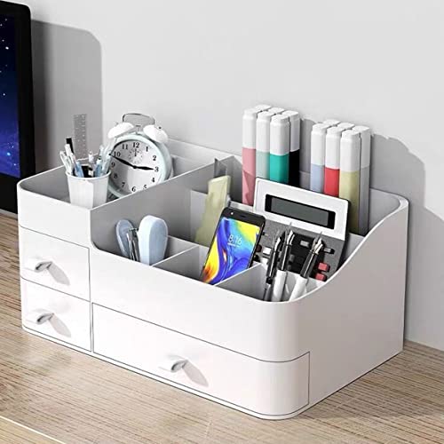 Queta Make-up-Organizer Large Cosmetic Storage Box with Capacity 8 Grids and 3 Drawers, Fits Jewelry, Brushes, Lipsticks, Creams, Stationries(13.4 x 6 x 8.7 inch)