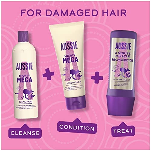 Aussie Mega Shampoo and Conditioner Set For Dry Damaged Hair, Vegan Shampoo And Conditioner, Silicone Free, Cruelty Free, XL VALUE PACK, 1145ml, (Pack of 2)