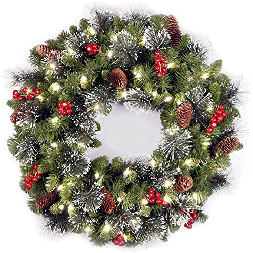 Artificial Christmas Wreath for Front Door - Decorated with Pine Cones, Berry Clusters, Frosted Branches, Christmas Decor Indoor Outdoor Home Window Decorations (16in/40cm)