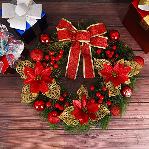 Gukasxi 15.7 Inch Christmas Wreath for Front Door, Artificial Christmas Hanging Wreath Garland with Red Xmas Ball Berries and Bow, Merry Christmas Wreath Xmas Indoor Outdoor Home Decorative Wreath