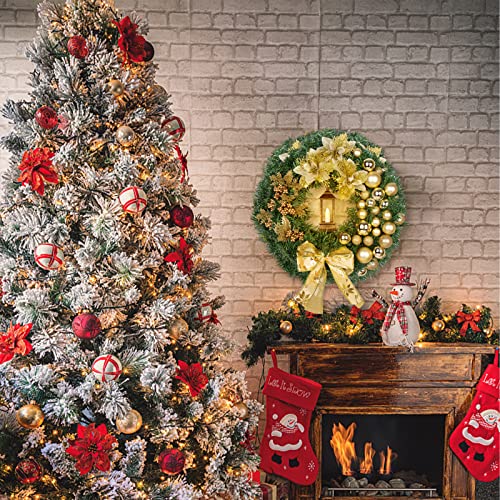 UPSINGK Christmas Wreaths, 16 Inch Door Wreaths with Hanger and Lantern,Baubles, Berries and Bows, Artificial Christmas Garland for Front Door Holiday Festival Indoor Outdoor Decor