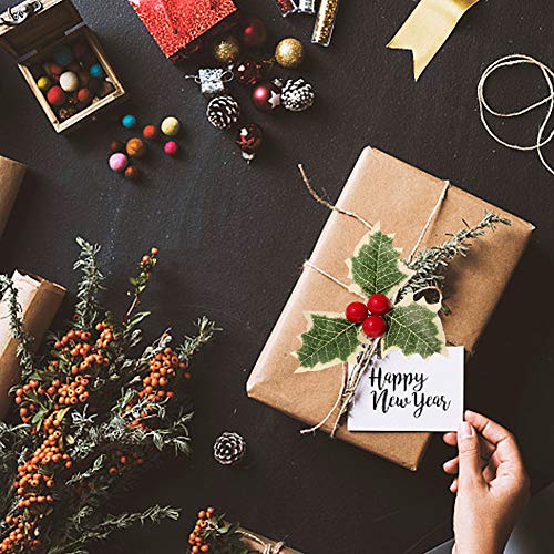 30pcs Christmas Simulation Holly Berries with Green Leaves,Artificial Holly Berry Green Leaves for Wedding Christmas Wreath Arrangement,Cake Toppers Craft Party Decorations,Artificial Red Fruit
