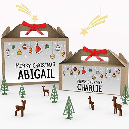 Shopsharks Personalised Christmas Eve Box | Kraft Brown | Red Ribbon Box | Party Gift Bag | 13 Design (Christmas Decoration, Small)