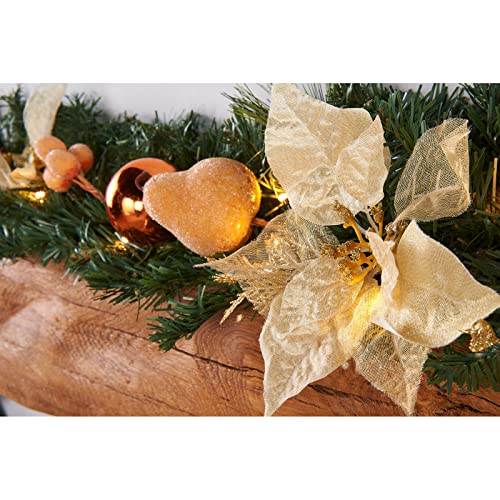 WeRChristmas Pre-Lit Decorated Garland Illuminated with 40 Warm White LED Lights, Copper/Gold, 9 feet
