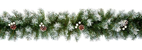 Artificial Christmas Garland Snow Tipped Effect Berry & Pine Cone Green Fireplace Staircase Garland Festive Decoration 2.7M