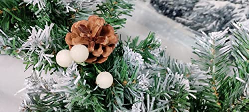 Artificial Christmas Garland Snow Tipped Effect Berry & Pine Cone Green Fireplace Staircase Garland Festive Decoration 2.7M