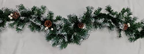 Artificial Christmas Garland Snow Tipped Effect Berry & Pine Cone Green Fireplace Staircase Garland Festive Decoration 2.7M