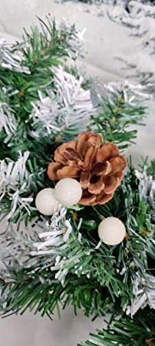 Artificial Christmas Garland Snow Tipped Effect Berry & Pine Cone Green Fireplace Staircase Garland Festive Decoration 2.7M