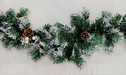 Artificial Christmas Garland Snow Tipped Effect Berry & Pine Cone Green Fireplace Staircase Garland Festive Decoration 2.7M