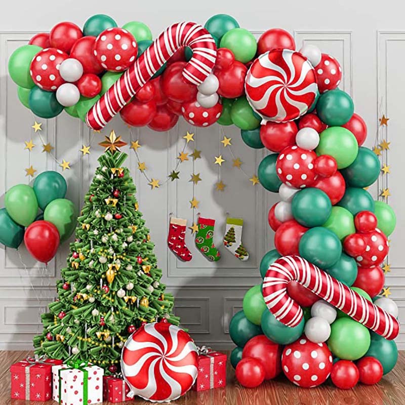 DUGEHO 103 pieces of Christmas balloon garland set, dark green white red gold latex balloon set suitable for Valentine's Day, Christmas, New Year party, baby shower, birthday decoration
