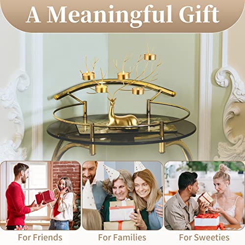 Sziqiqi Reindeer Animal Tealight Candle Holders, Metal Stag 5 Candle Tea Light Holders for Christmas Table Centerpiece Gold Decorative Deer Gift for Living Room Fireplace Mantle Table Ornament