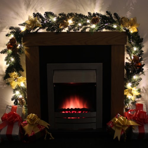 WeRChristmas Pre-Lit Decorated Garland Illuminated with 40 Warm White LED Lights, Copper/Gold, 9 feet