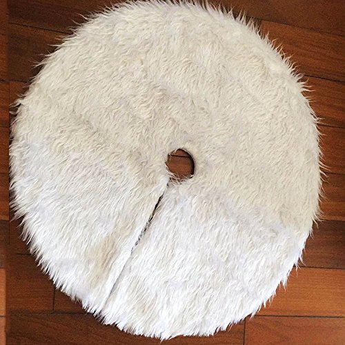 everso Faux Fur Christmas Tree Skirt with Round Trim Snow White Christmas Decorations Xmas Holiday Tree Skirts (90CM)