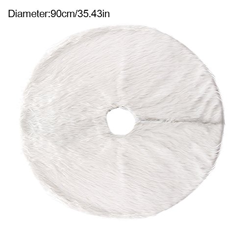 everso Faux Fur Christmas Tree Skirt with Round Trim Snow White Christmas Decorations Xmas Holiday Tree Skirts (90CM)