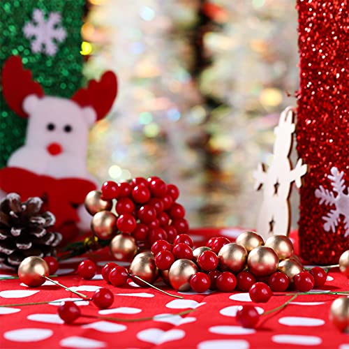 150 Pieces Christmas Artificial Holly Berries Red Gold Christmas Fake Berries Christmas Winter Artificial Fruit Berries Picks Xmas Holly Berry Decors on Wire Stems for Christmas Wreath Craft Making