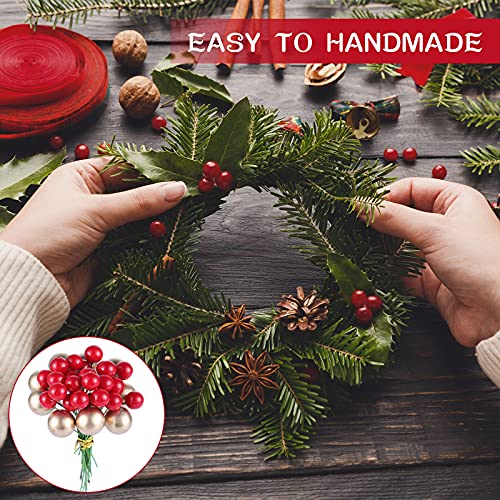 150 Pieces Christmas Artificial Holly Berries Red Gold Christmas Fake Berries Christmas Winter Artificial Fruit Berries Picks Xmas Holly Berry Decors on Wire Stems for Christmas Wreath Craft Making