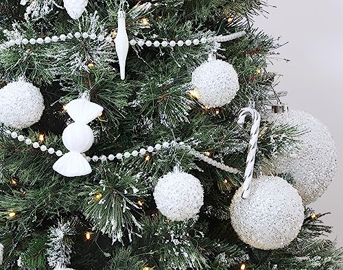 10-60mm Iridescent White Sparkle Christmas Tree Baubles Set