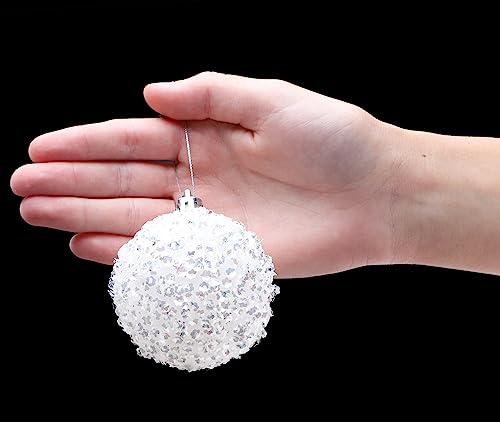 10-60mm Iridescent White Sparkle Christmas Tree Baubles Set