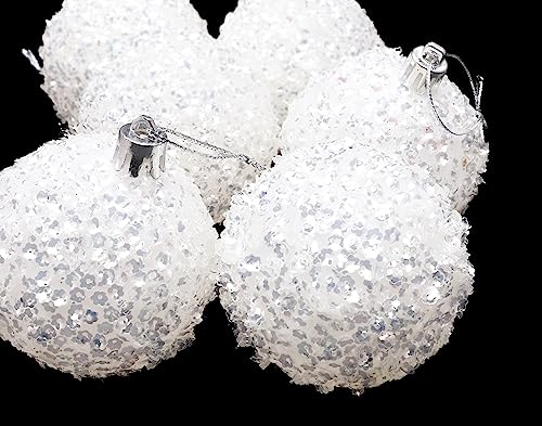 10-60mm Iridescent White Sparkle Christmas Tree Baubles Set