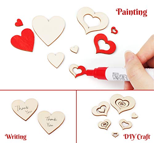 ilauke 500Pcs Wooden Heart Embellishments, Mixed Wood Heart Slices for Scrap Book DIY Crafting, Personalized Gifts, Wedding and Party Decoration 1cm 2cm 3cm 4cm