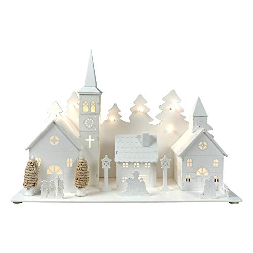 Pre-Lit White Wooden Christmas Village Decoration