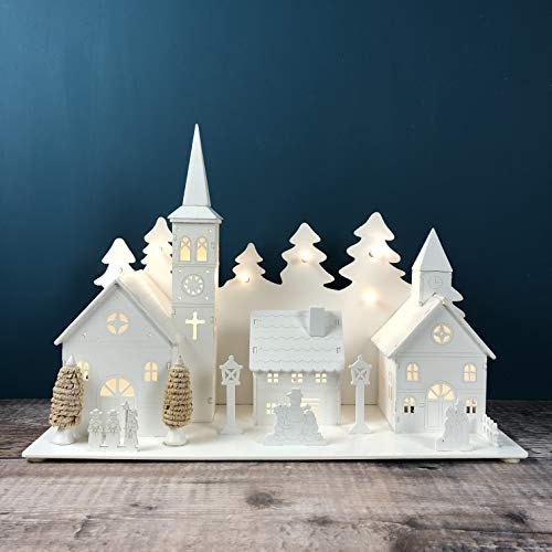Pre-Lit White Wooden Christmas Village Decoration