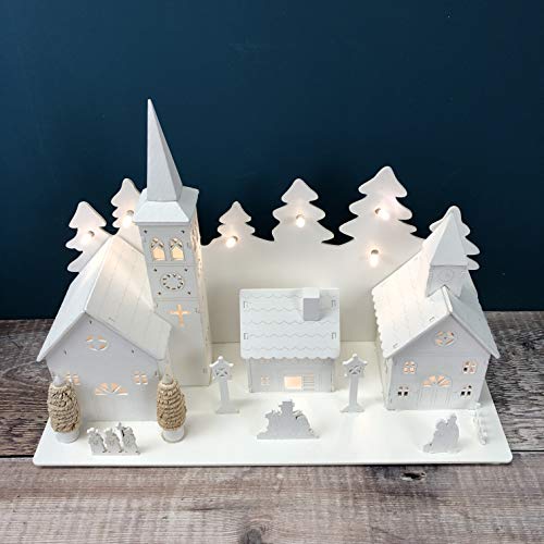 Pre-Lit White Wooden Christmas Village Decoration