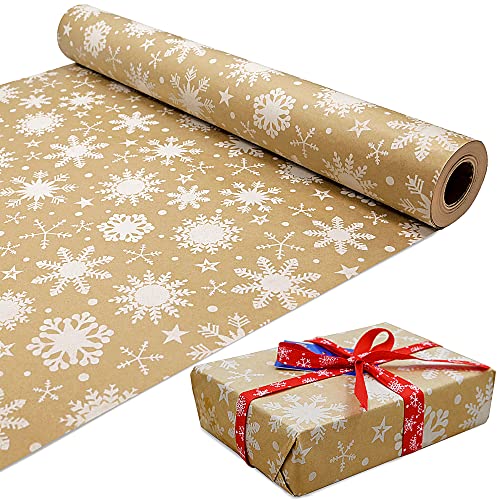 White Snowflake Wrapping Paper Roll | 15m x 44cm