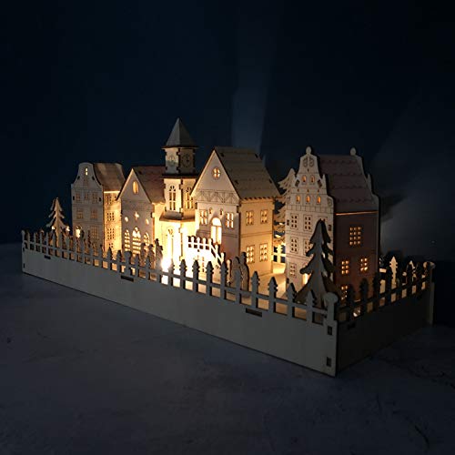 LED Christmas Village Scene in Traditional Wood