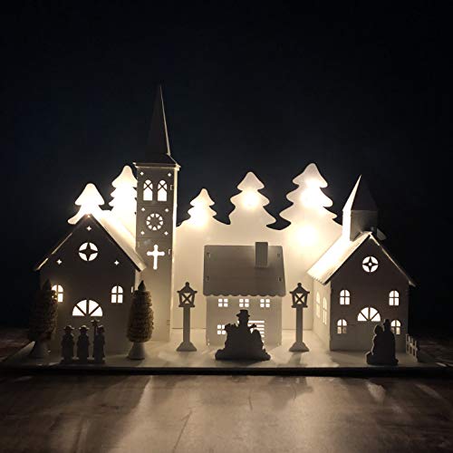 Pre-Lit White Wooden Christmas Village Decoration