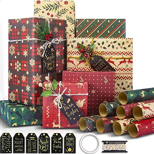 Larcenciel Reusable Christmas Wrapping Kit, 8 Eco-friendly Sheets