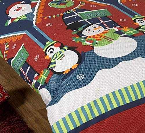 Father Christmas Kids Xmas Snowman Penguin Santa Quilt Duvet Cover and Pillowcase Bedding Bed Set, Multi-Colour, 2 pcs , Single