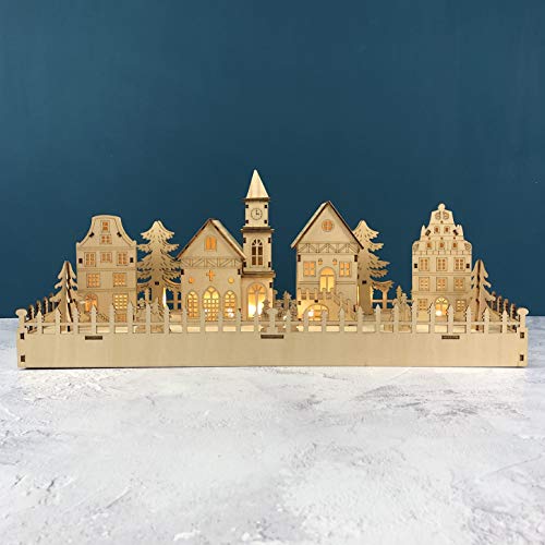 LED Christmas Village Scene in Traditional Wood
