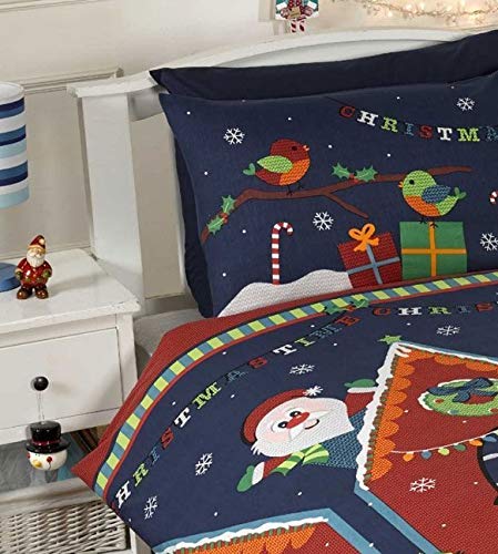 Father Christmas Kids Xmas Snowman Penguin Santa Quilt Duvet Cover and Pillowcase Bedding Bed Set, Multi-Colour, 2 pcs , Single