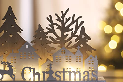 Rustic LED Christmas Village Ornament - Festive Table Centerpiece