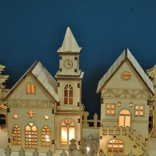 LED Christmas Village Scene in Traditional Wood